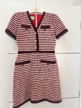 Gucci Pink and Navy Striped Tweed Short Dress